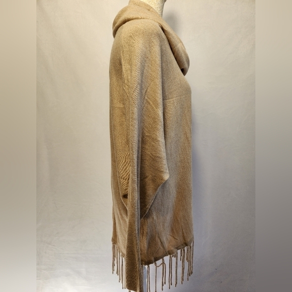 Kate & Mallory Sweater Poncho Cowl Neck Faux Wrap Oversized Fringe Relaxed Fit - Picture 4 of 10